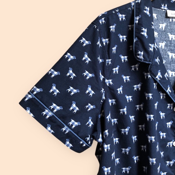 L.L.Bean Cotton Navy Blue Dog Patterned Pajamas Set Shirt & Shorts Women’s 2X - Picture 7 of 15